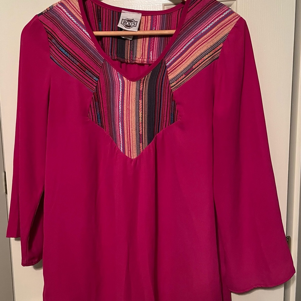 Rod's Western Embroidered Yoke Blouse LG